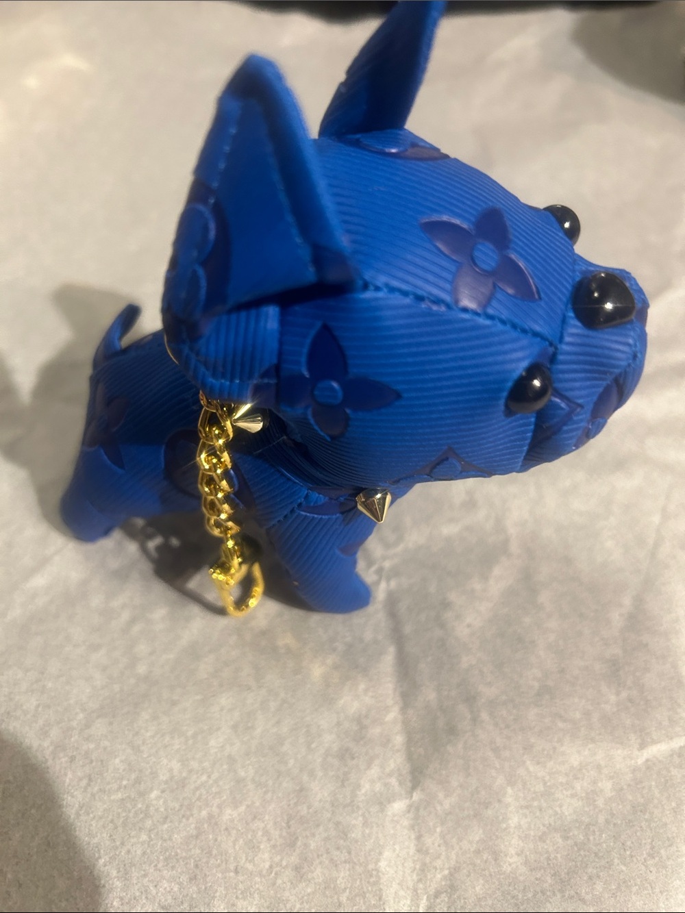 Blue Decorative Dog Keychain with Gold Chain